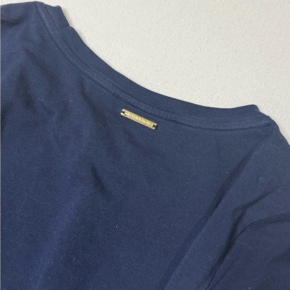 Michael Kors Navy Blue Ruched Side Short Sleeve Dress Size Large - Picture 7 of 10